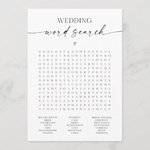 Wedding Word Search Bridal Shower Game Program