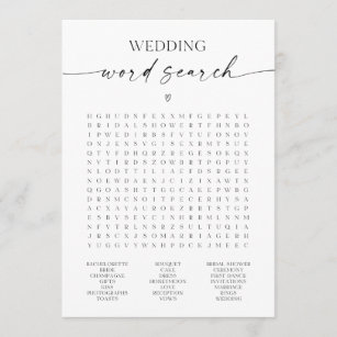 Wedding Word Search Bridal Shower Game Program