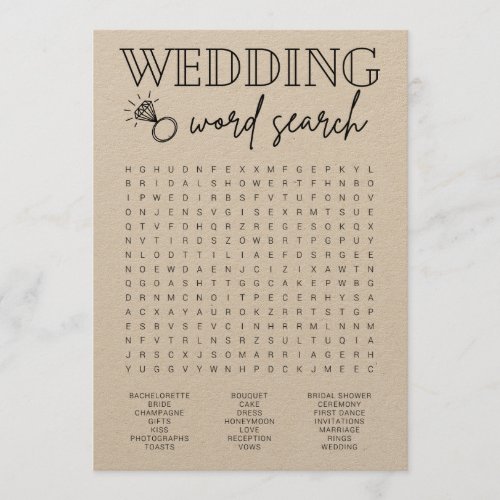 Wedding Word Search Bridal Shower Game Program