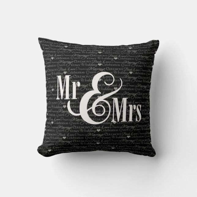 Wedding Words B&W "Mr & Mrs" pillow, personalized Throw Pillow (Front)