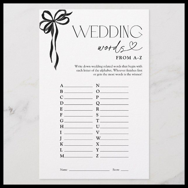 Wedding Words From A-Z Black Bow Shower Game (Creator Uploaded)