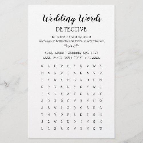 Wedding words Search Table Game Fun Calligraphy
