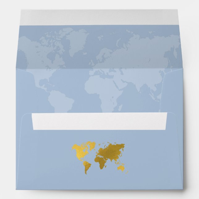 Wedding World Passport Dusty Blue Gold Invite Envelope (Back (Bottom))