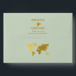Wedding World Passport Sage Green Gold Invite Envelope<br><div class="desc">A sage green and gold destination wedding passport design with gold world map, airplane and travel elements. This design is ideal for all Spring, Summer, Fall and Winter destination weddings. An elegant sage green and gold wedding travel design with passport layout, world map and custom couple photo. A modern destination...</div>