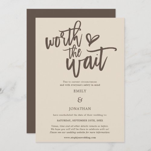 Wedding Worth the Wait Script Cream Brown Save The Date