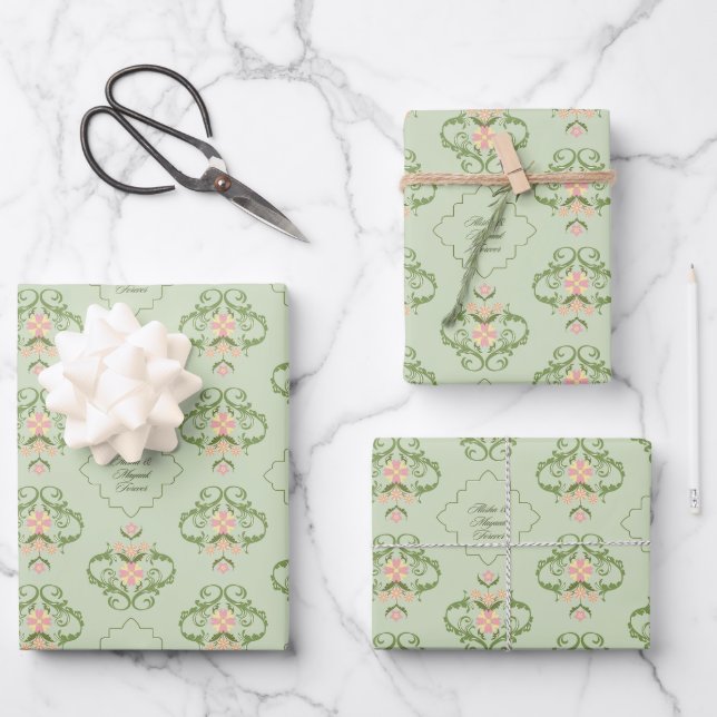 Wedding Wrapping Paper Flat Sheet Set of 3  (Front)