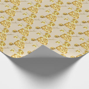 Wedding Wrapping Paper-Gold Roses Paper