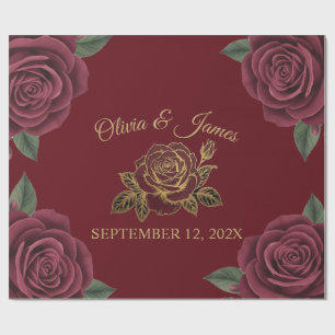 Wedding Wrapping Paper Moody Gold Foil Rose Burgun