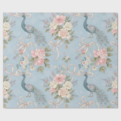 Wedding Wrapping Paper With Florals And Peacocks