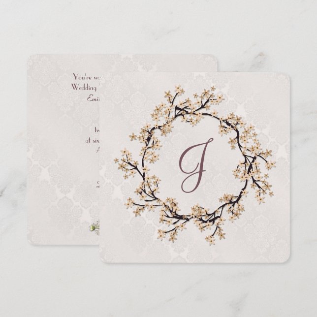 Wedding Wreath on Damask Vow Renewal Invitation (Front/Back)