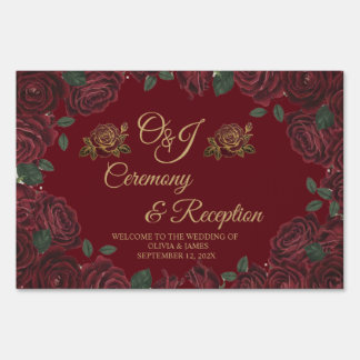 Wedding Yard Sign Burgundy Rose Gold Foil
