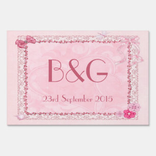 Wedding yard sign, hearts & butterflies sign