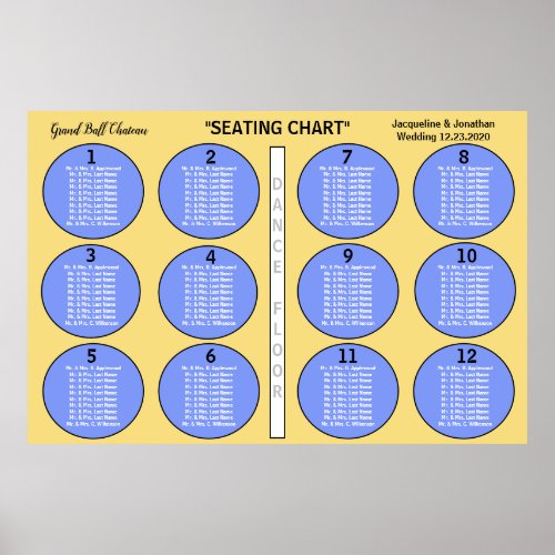 Wedding Yellow Blue 12 Table Seating Chart