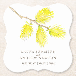 Wedding yellow catkins custom paper coasters
