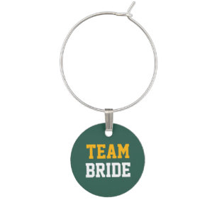 Wedding Yellow Gold Team White Bride on Green Wine Glass Charm