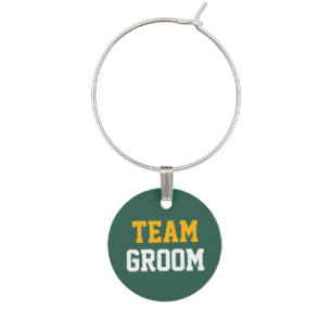 Wedding Yellow Gold Team White Groom on Green Wine Glass Charm