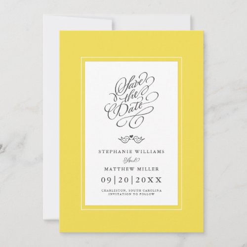 Wedding Yellow Gray Calligraphy Printable Digital Save The Date