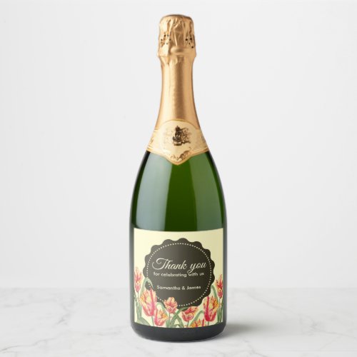 Wedding Yellow Parrot Tulips Flower Floral Design Sparkling Wine Label