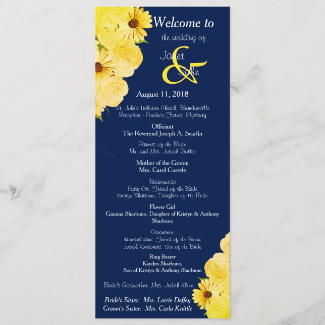 Wedding Yellow Roses & Daisies Program (Front)