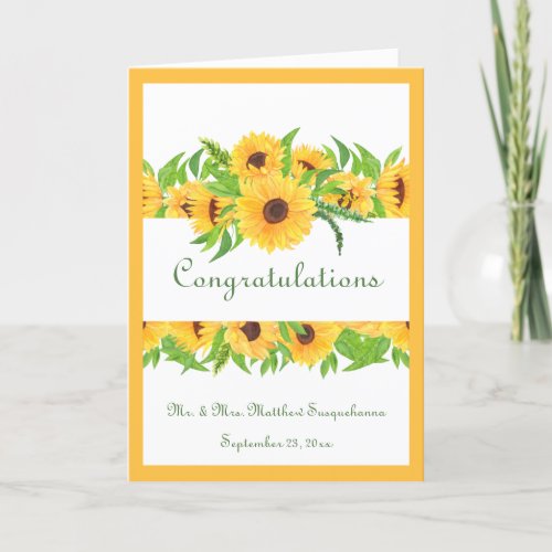 Wedding Yellow Sunflowers Name Congratulations Car Card