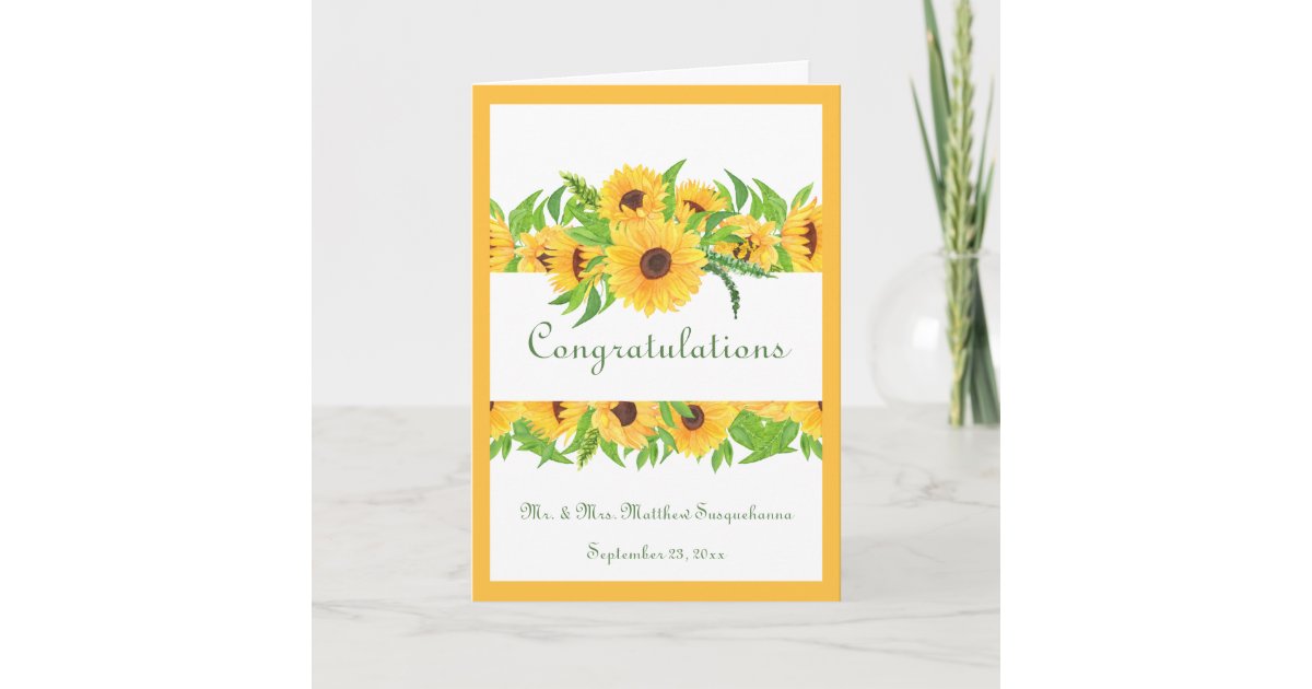 Wedding Yellow Sunflowers Name Congratulations Card | Zazzle