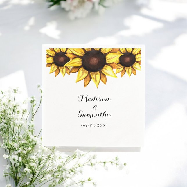 Wedding Yellow Sunflowers White Floral Napkins (Creator Uploaded)