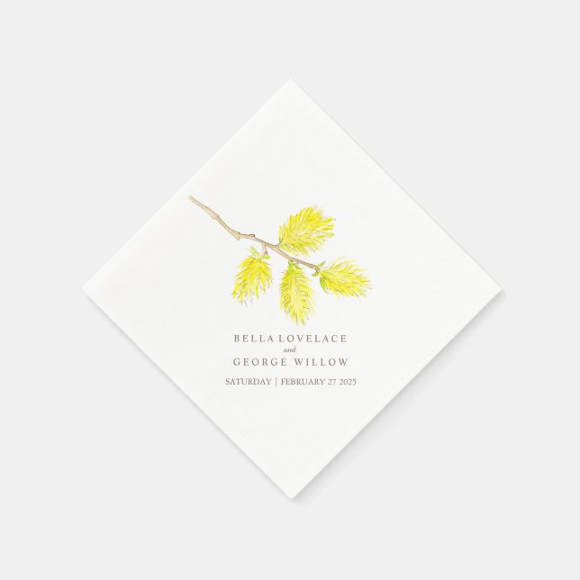 Wedding yellow willow catkins paper napkins (Corner)
