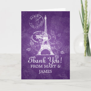 Wedding "you" Romantic Paris Purple Thank You Card