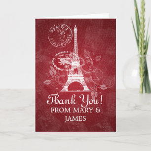 Wedding "you" Romantic Paris Red Thank You Card