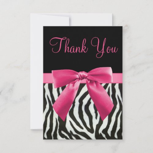 Wedding Zebra Stripes &amp; Pink Printed Bow Thank You