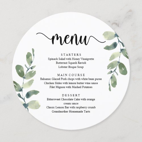 WeddingElopement Dinner Rustic Eucalyptus Greenery Menu