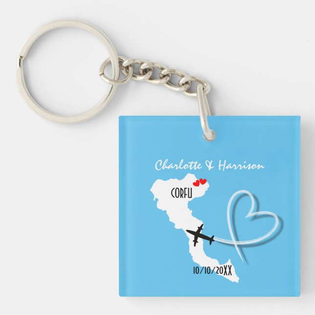 Weddings Abroad Destination Corfu Save The Date Keychain (Front)