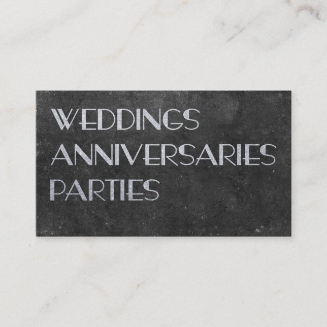 Weddings, Anniversaries, Parties | Silver / Slate Business Card (Front)