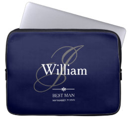 Weddings Best Man Gift Monogram Modern Cool Chic Laptop Sleeve