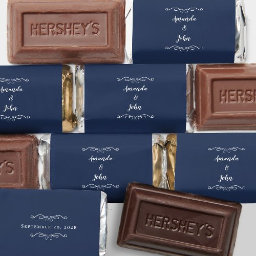 Weddings Bride Grooms Names Elegant Navy Blue Chic Hersheys Miniatures