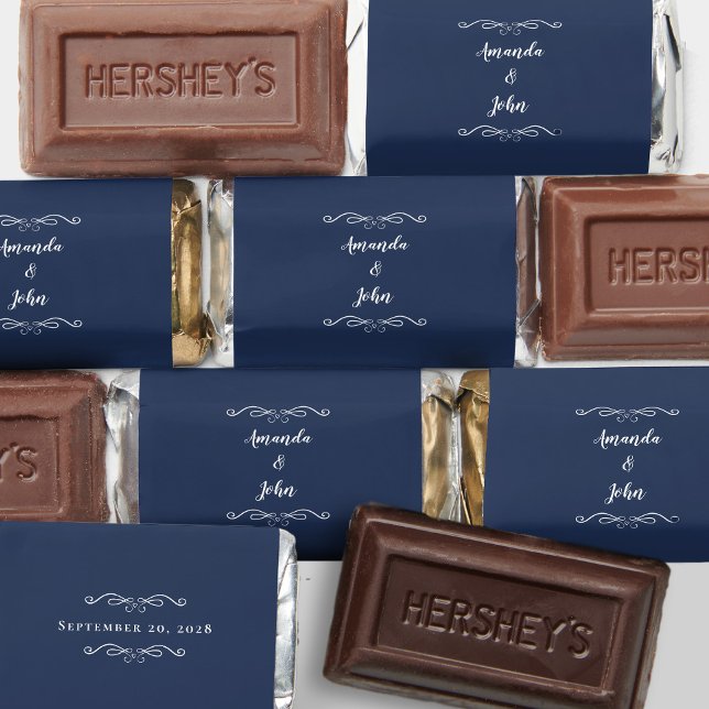 Weddings Bride Grooms Names Elegant Navy Blue Chic Hershey's Miniatures (Weddings Bride Grooms Names Elegant Navy Blue Chic Hershey's Miniatures)