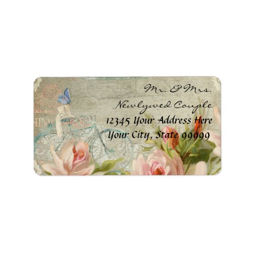 Weddings Hipster Bicycle Roses Rustic Wood Cottage Label