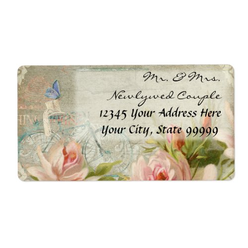 Weddings Hipster Bicycle Roses Rustic Wood Cottage Label