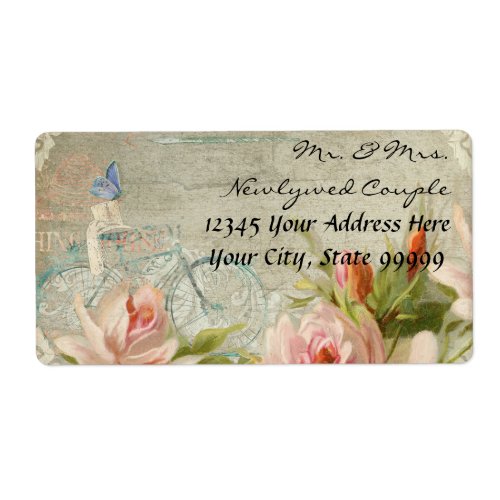 Weddings Hipster Bicycle Roses Rustic Wood Cottage Label