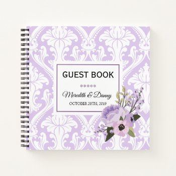 Weddings Purple Love Damask Guest Book Notebook by visionsoflife at Zazzle