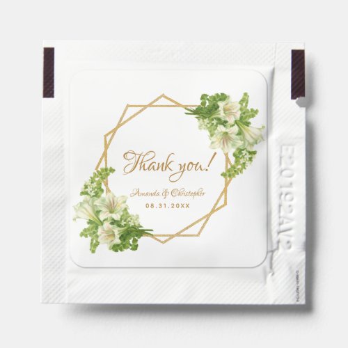 Weddings Thank You Floral White Lilies Gold Hand Sanitizer Packet