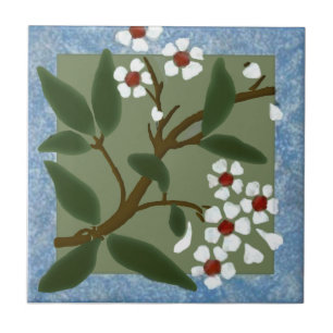 Wedgewood Blue Framed Blossoms Barbotine Repro Ceramic Tile