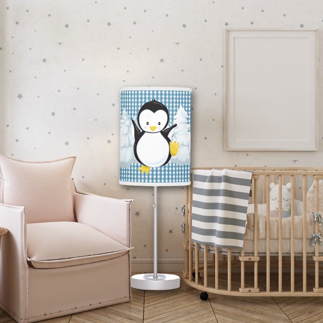 Wedgewood Blue Gingham•Penguin•Nursery Table Lamp (Creator Uploaded)