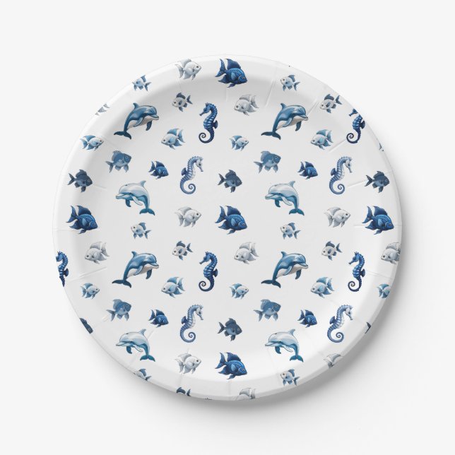Wedgewood Blue Ocean Creatures! Paper Plates (Front)