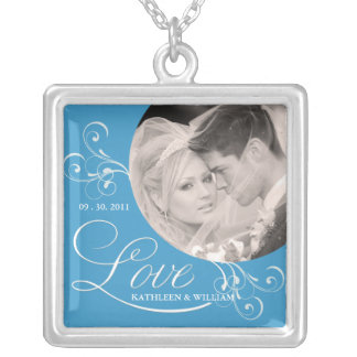 Wedgewood Blue Wedding Photo Pendant Necklace