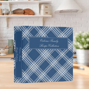 Wedgewood Blue & White Plaid Rustic Family Recipe 3 Ring Binder