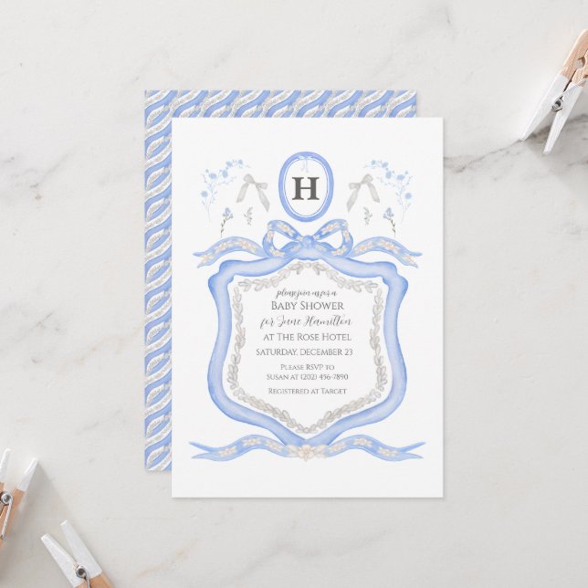 Wedgwood Blue Coquette Shower Party Invitation (Front/Back In Situ)