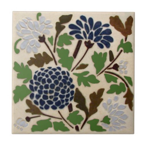 Wedgwood Blue Floral Slip Stenciled Repro Antique Ceramic Tile