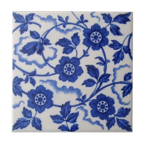 Wedgwood Blue White Antique Aesthetic Floral Repro Ceramic Tile