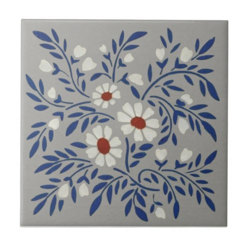 Wedgwood Gray Floral Stenciled Barbotine Repro Ceramic Tile